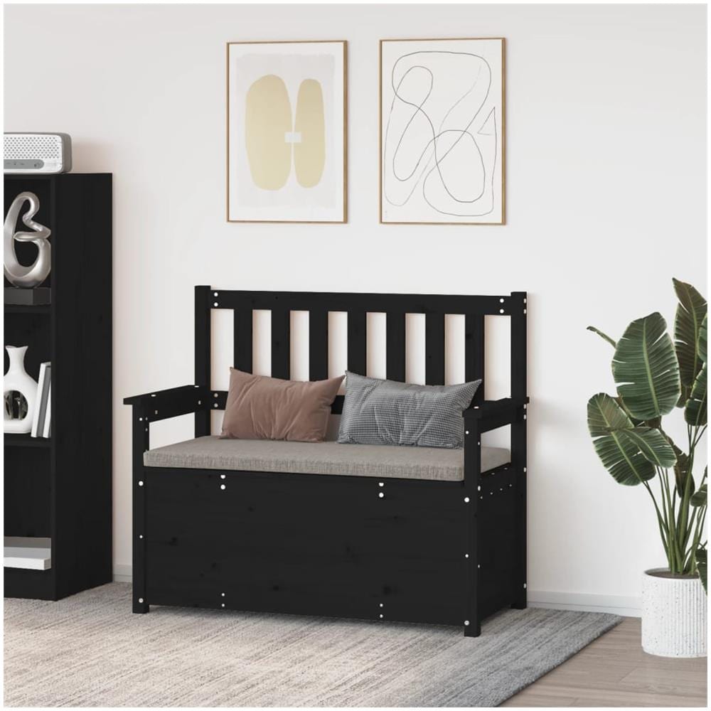 Panca Nera 112,5x51,5x96,5 Cm In Legno Massello Di Pino - Foto 1