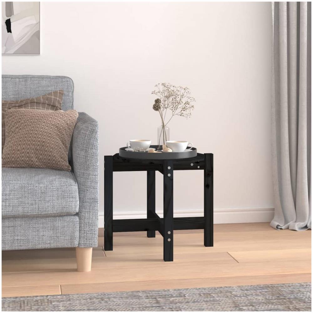 Tavolino Da Salotto Nero 52,5x45 Cm In Legno Massello Di Pino - Foto 1