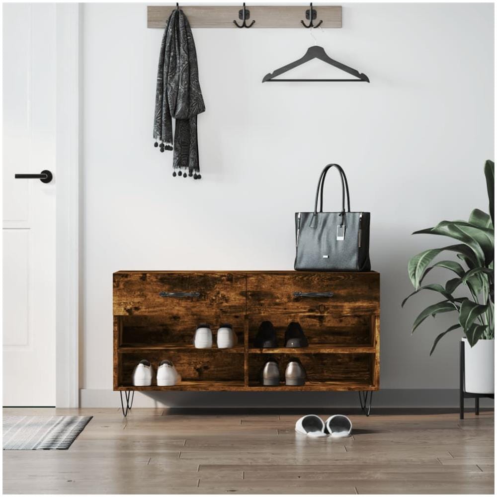 Panca Porta Scarpe Rovere Fumo 102x35x55 Cm Legno Multistrato - Foto 1