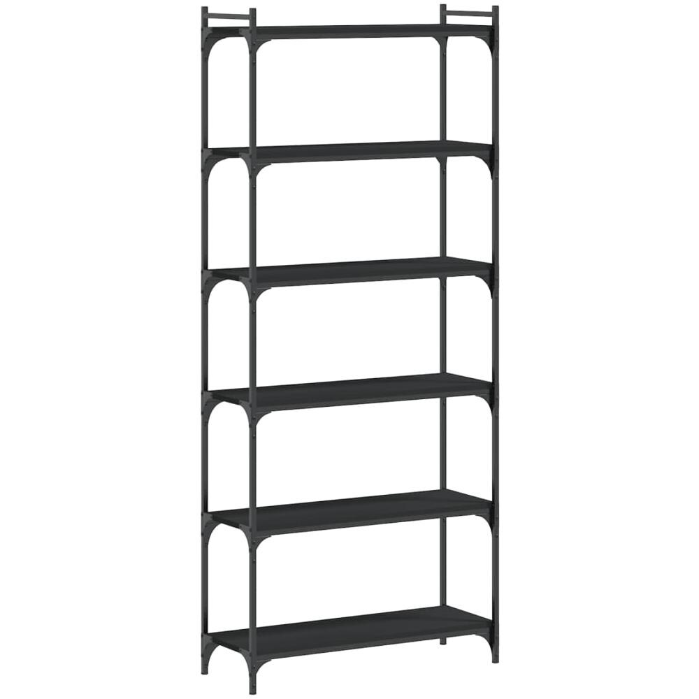 Libreria A 6 Ripiani Nera 80x30x188 Cm In Legno Multistrato - Foto 2