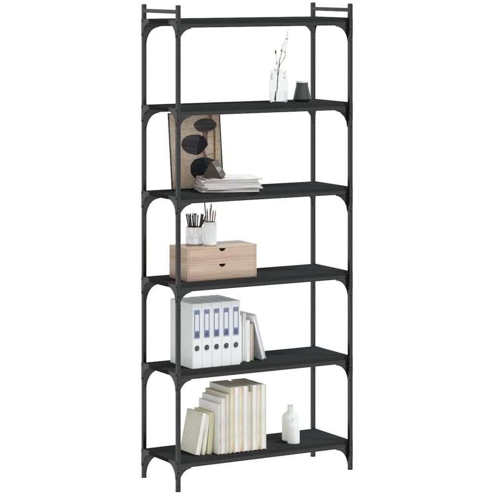Libreria A 6 Ripiani Nera 80x30x188 Cm In Legno Multistrato - Foto 3