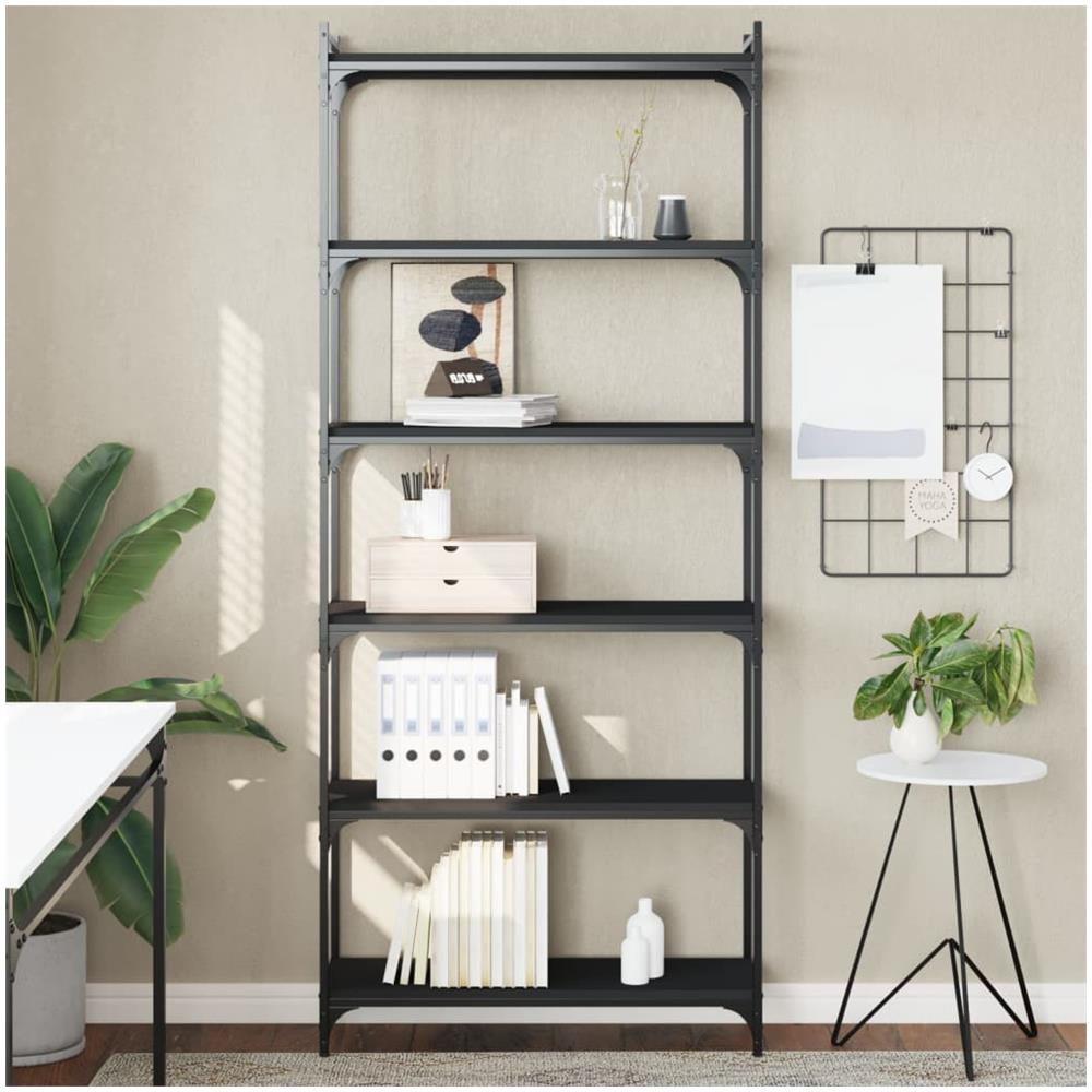 Libreria A 6 Ripiani Nera 80x30x188 Cm In Legno Multistrato - Foto 1