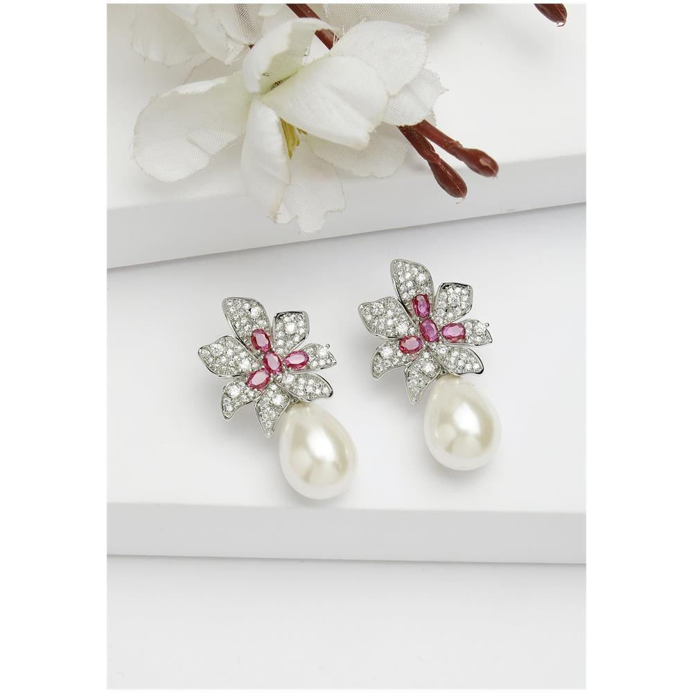 Orecchini Pendenti Floreali con Zirconi Collezione Diva - Foto 1