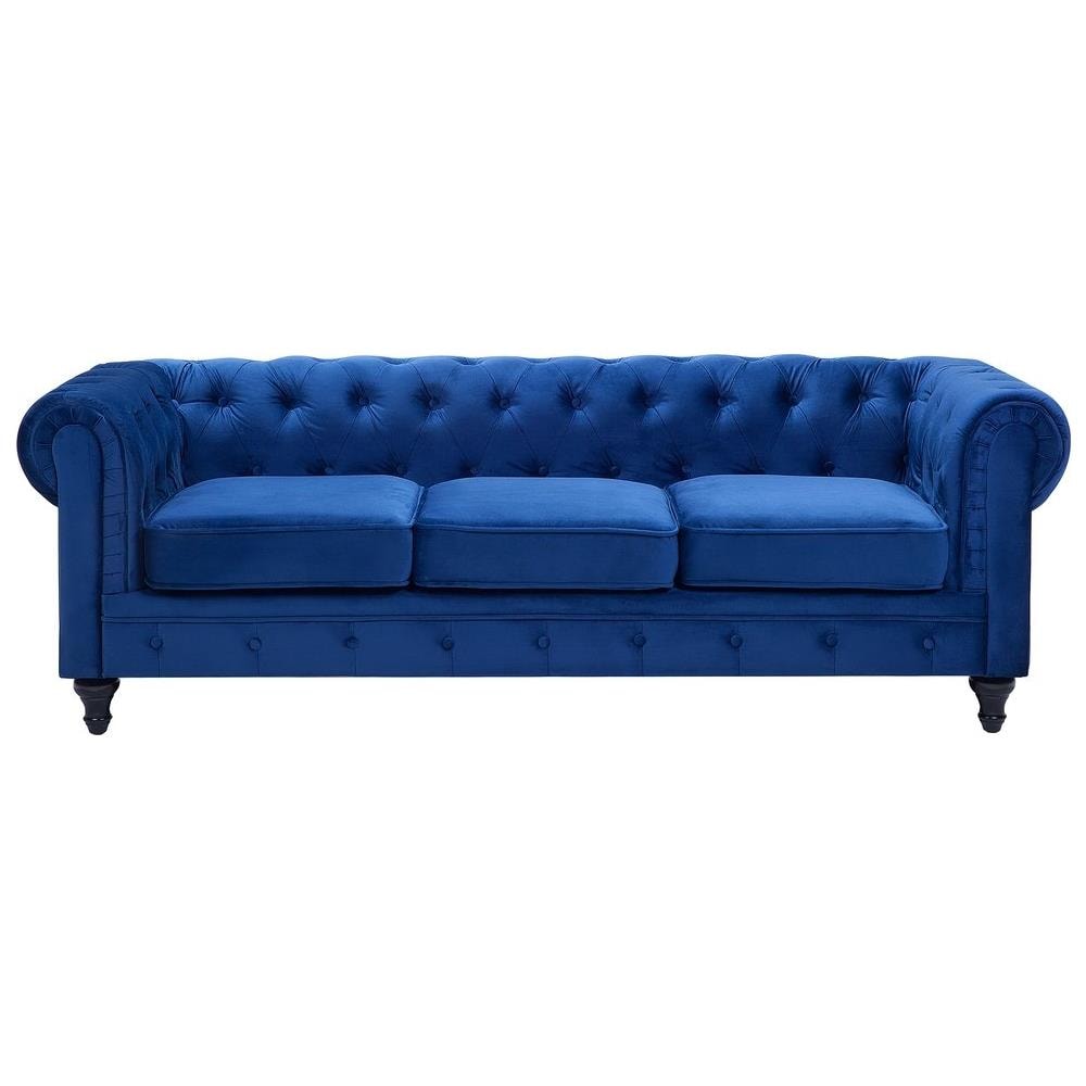 Divano Vintage A 3 Posti In Tessuto Blu Scuro Chesterfield - Foto 1