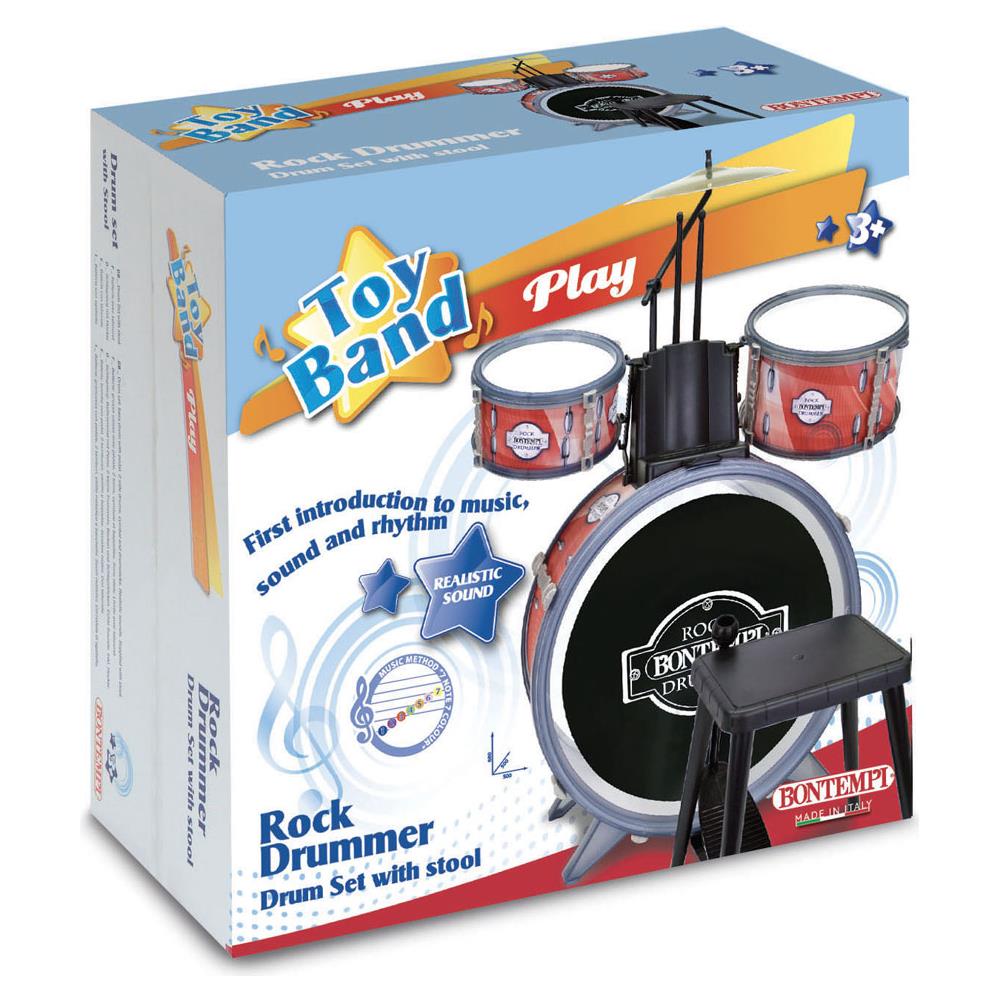 Batteria a 4 elementi con sgabello e bacchette in dotazione Suoni realistici Età 3+ - Foto 1