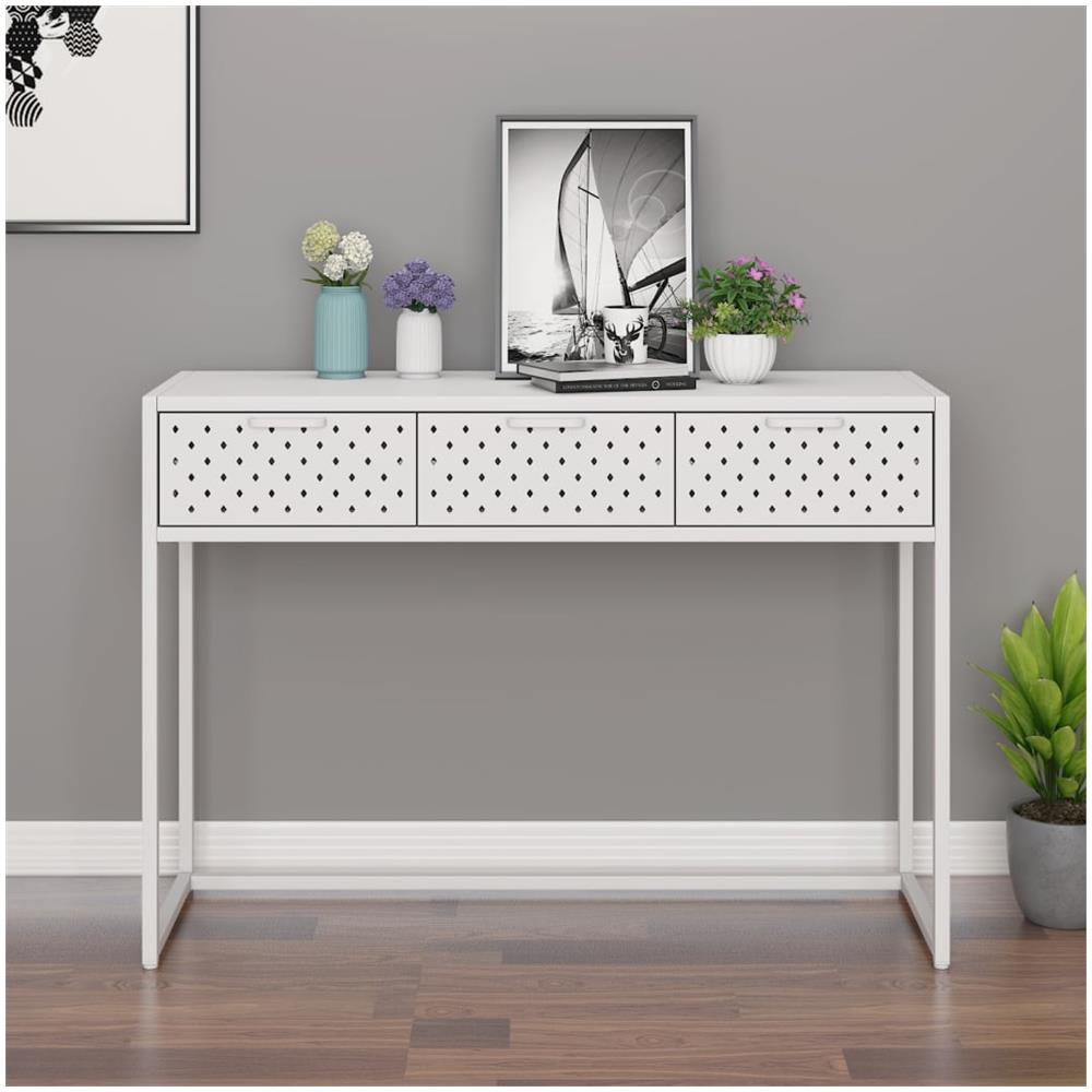 Tavolo Consolle Bianco 106x35x75 Cm In Acciaio - Foto 1