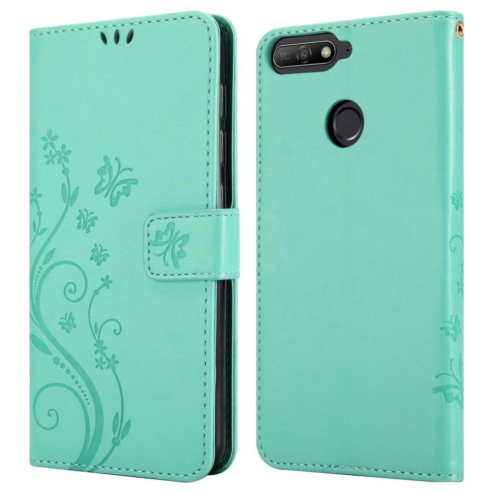 Custodia Compatibile Con Huawei Y6 Prime 2018/honor 7a In Turchese Fiore - Coperchio Protettivo In Design Floreale Con Chiusura Magnetica, Funzione Stand E Slot Per Carte - Foto 8