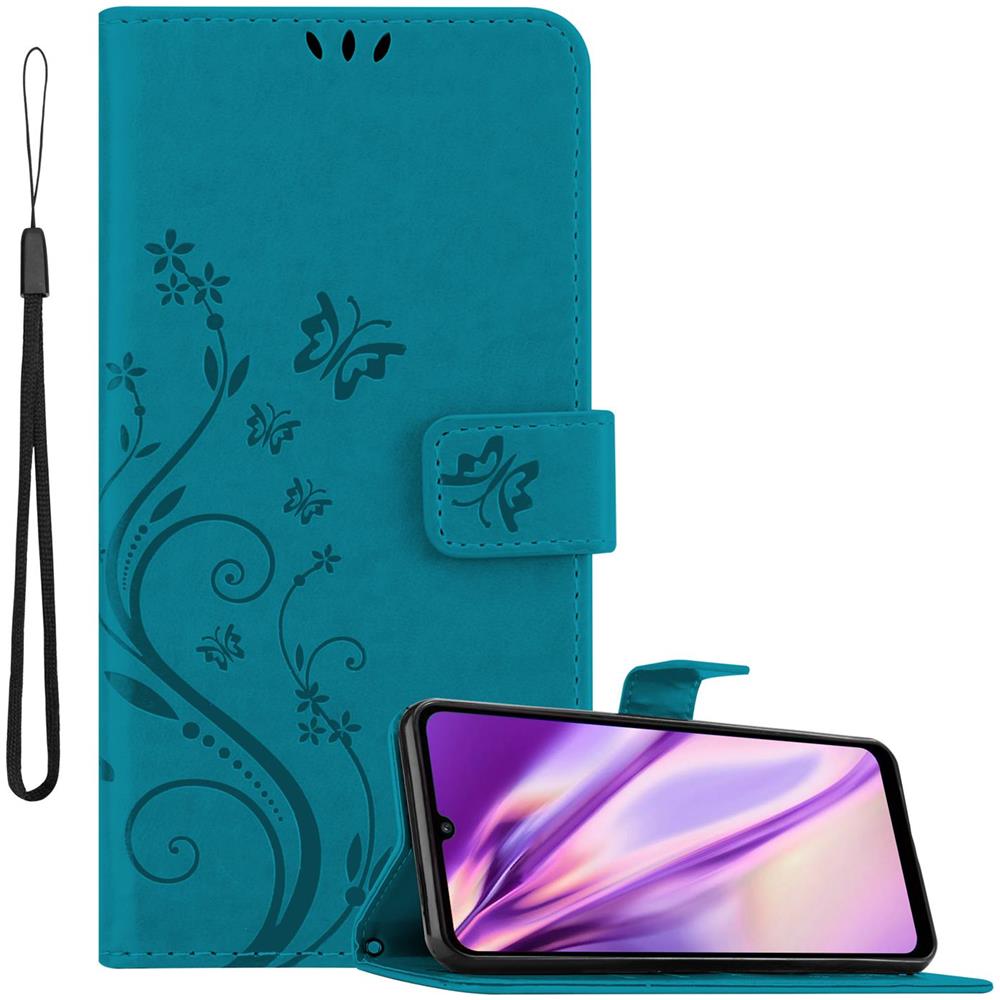 Custodia Compatibile Con Huawei Y6p In Blu Fiore - Coperchio Protettivo In Design Floreale Con Chiusura Magnetica, Funzione Stand E Slot Per Carte - Foto 1