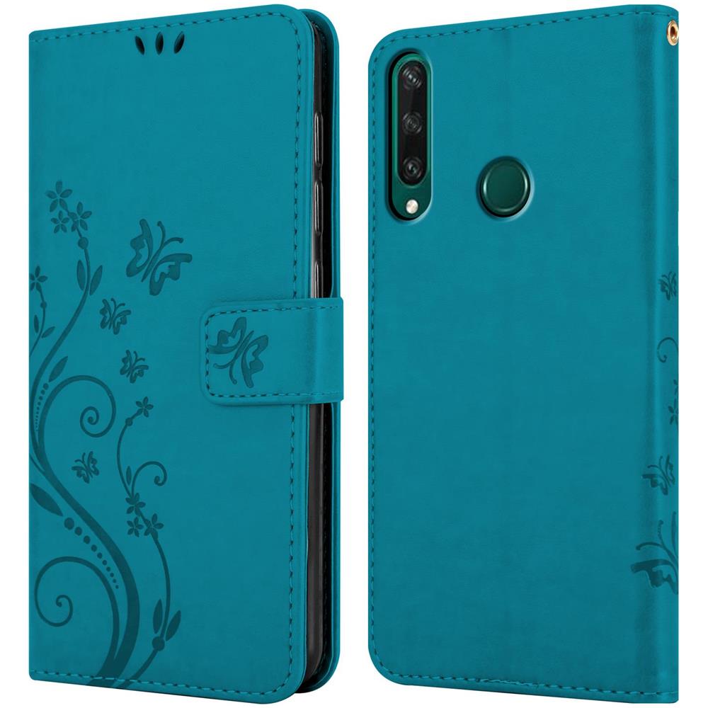 Custodia Compatibile Con Huawei Y6p In Blu Fiore - Coperchio Protettivo In Design Floreale Con Chiusura Magnetica, Funzione Stand E Slot Per Carte - Foto 7
