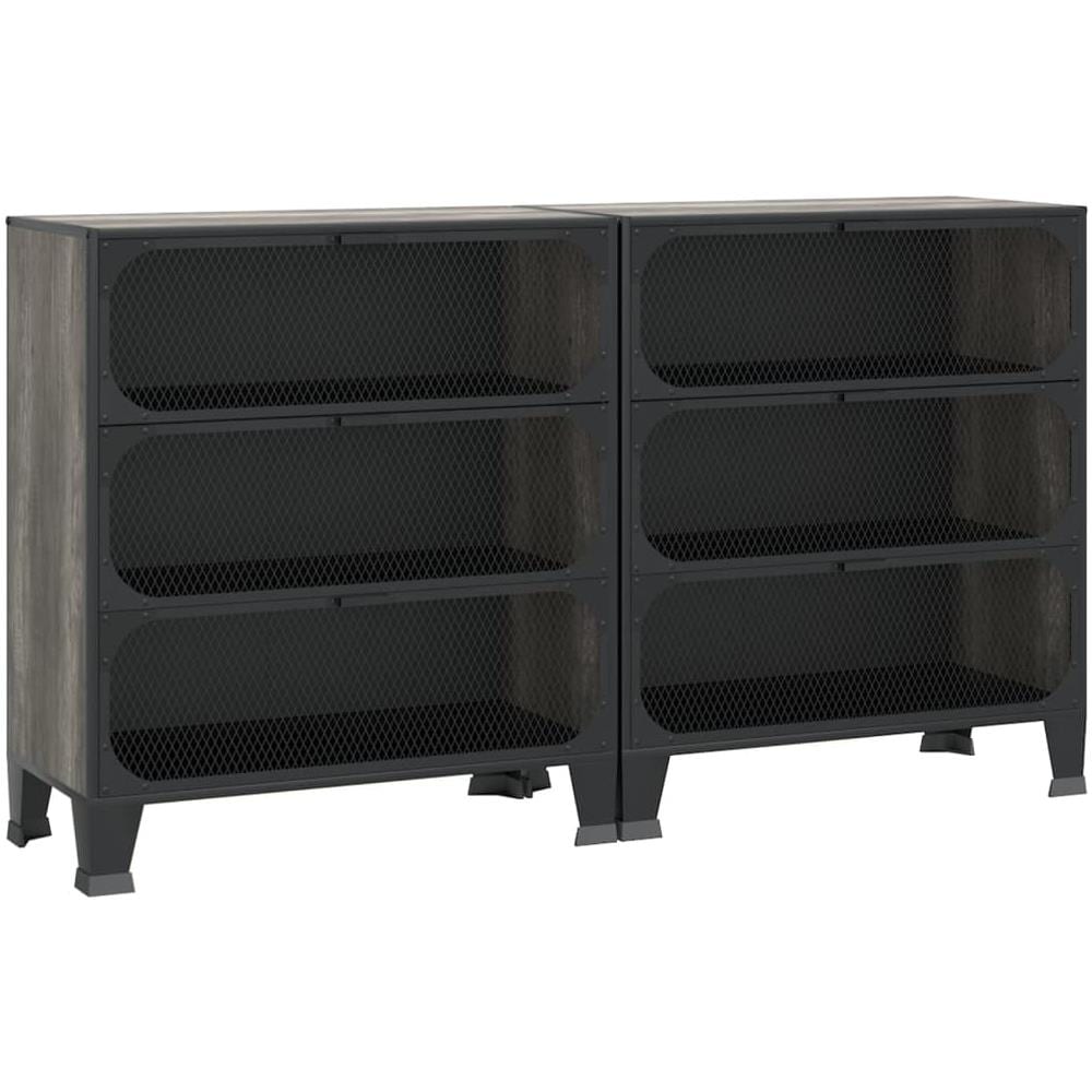 Armadi Portaoggetti 2 Pz Grigi 72x36x82 Cm Metallo E Mdf - Foto 1