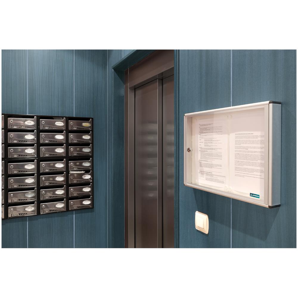 Pan41 Bacheca Magnetica Con Anta Battente Per Interni In Alluminio, Con Serratura E Chiave, 35 X 48 X 5 Cm, Contiene 2 Fogli A4 Bianco - Foto 3