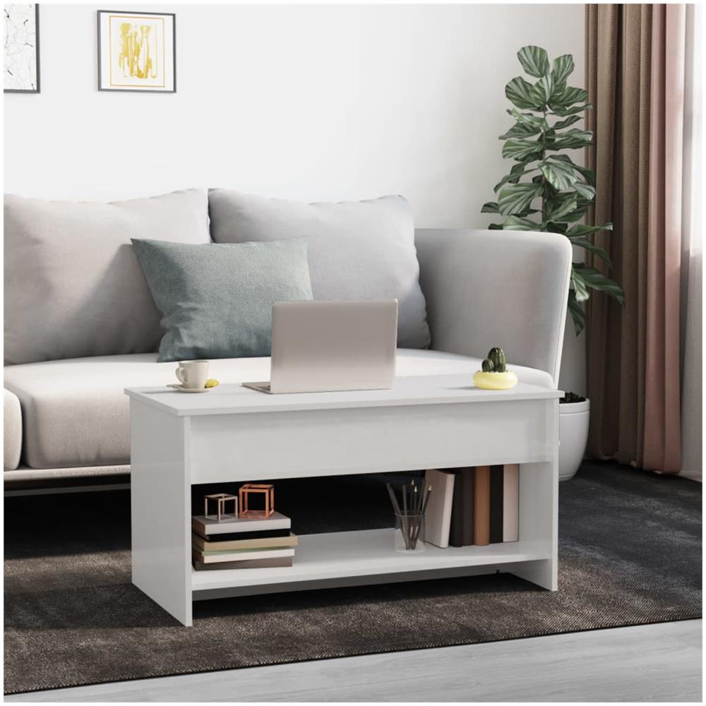 Tavolino Salotto Bianco Lucido 102x50x52,5 Cm Legno Multistrato - Foto 2