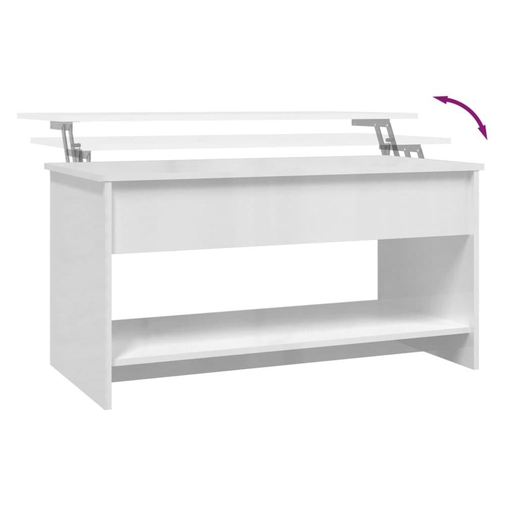 Tavolino Salotto Bianco Lucido 102x50x52,5 Cm Legno Multistrato - Foto 7