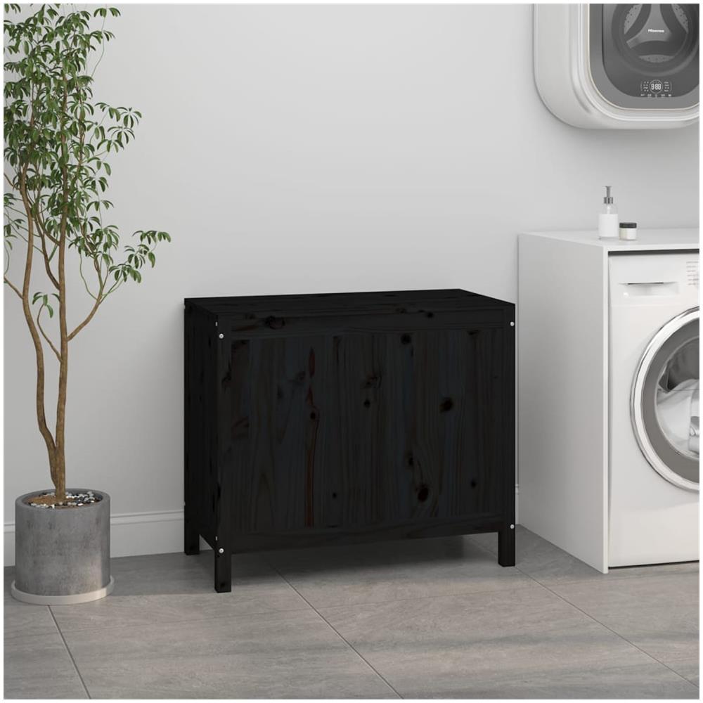 Contenitore Per Bucato Nero 88,5x44x76 Cm Legno Massello Pino - Foto 3
