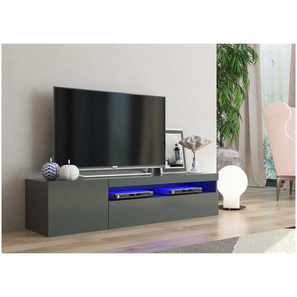 Mobile Porta Tv Turi, Credenza Bassa Da Soggiorno, Base Porta Tv, 100% Made In Italy, Cm 150x40h37, Antracite Lucido - Foto 1
