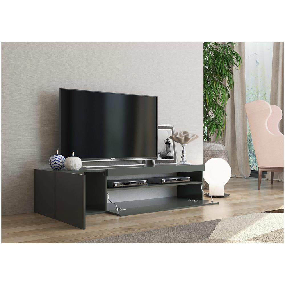 Mobile Porta Tv Turi, Credenza Bassa Da Soggiorno, Base Porta Tv, 100% Made In Italy, Cm 150x40h37, Antracite Lucido - Foto 4