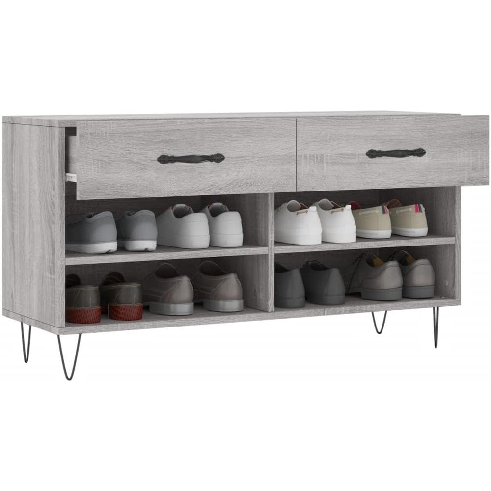 Panca Porta Scarpe Grigio Sonoma 102x35x55 Cm Legno Multistrato - Foto 10
