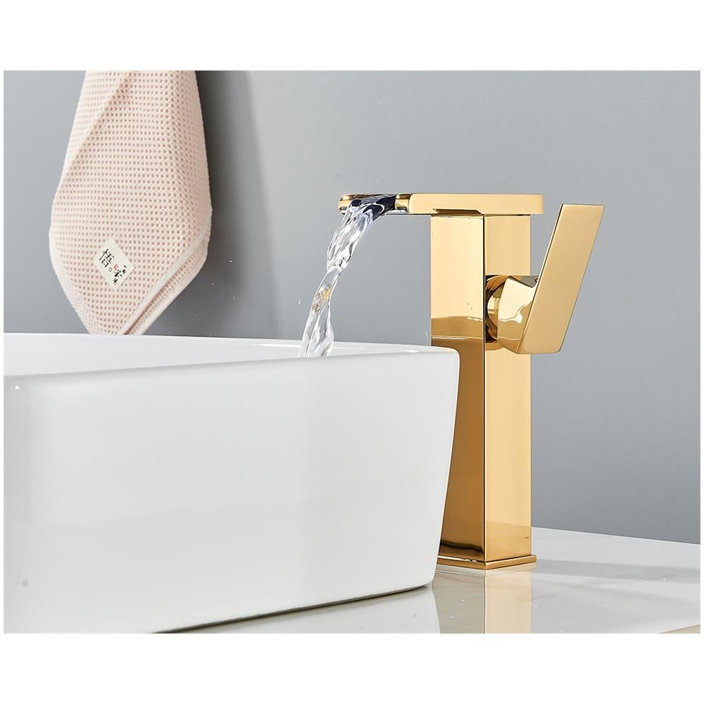 Rubinetto per lavabo da bagno, Blackswan, tipo M193, modello alto in oro con bocca a cascata e LED, misura 24 cm - Foto 4
