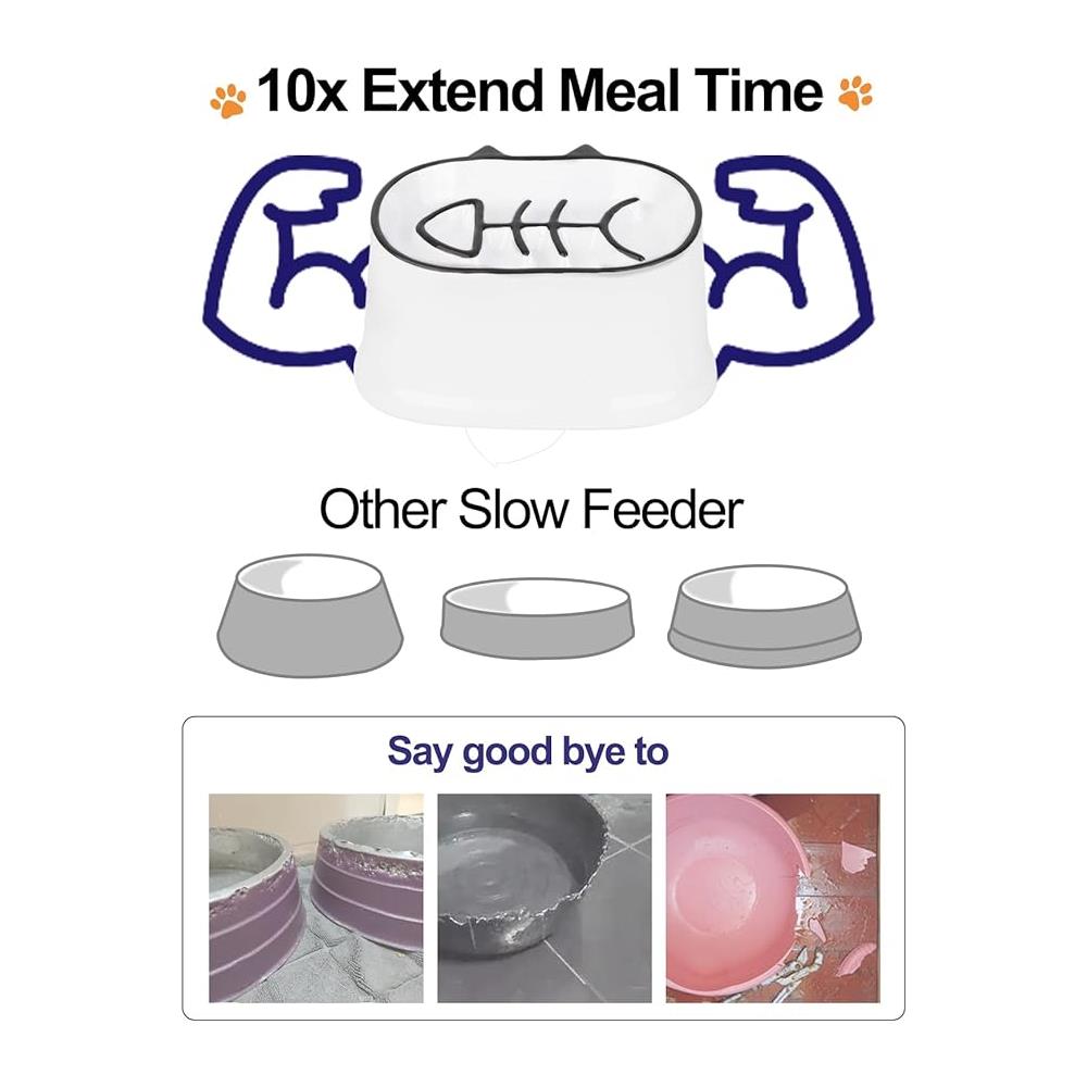 Ciotola per gatti con alimentazione lenta Ciotola per cibo per gatti rialzata in ceramica da 7 pollici, bianca - Foto 2