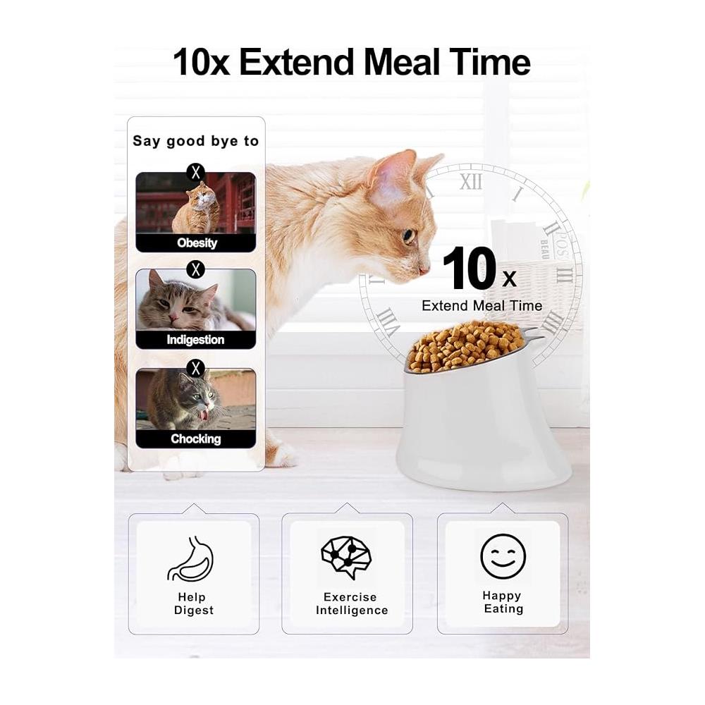 Ciotola per gatti con alimentazione lenta Ciotola per cibo per gatti rialzata in ceramica da 7 pollici, bianca - Foto 6