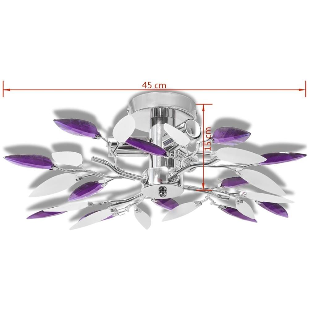 Lampada da soffitto con braccia a foglie bianche e viola in cristallo acrilico per lampadine 3 E14 - Foto 14
