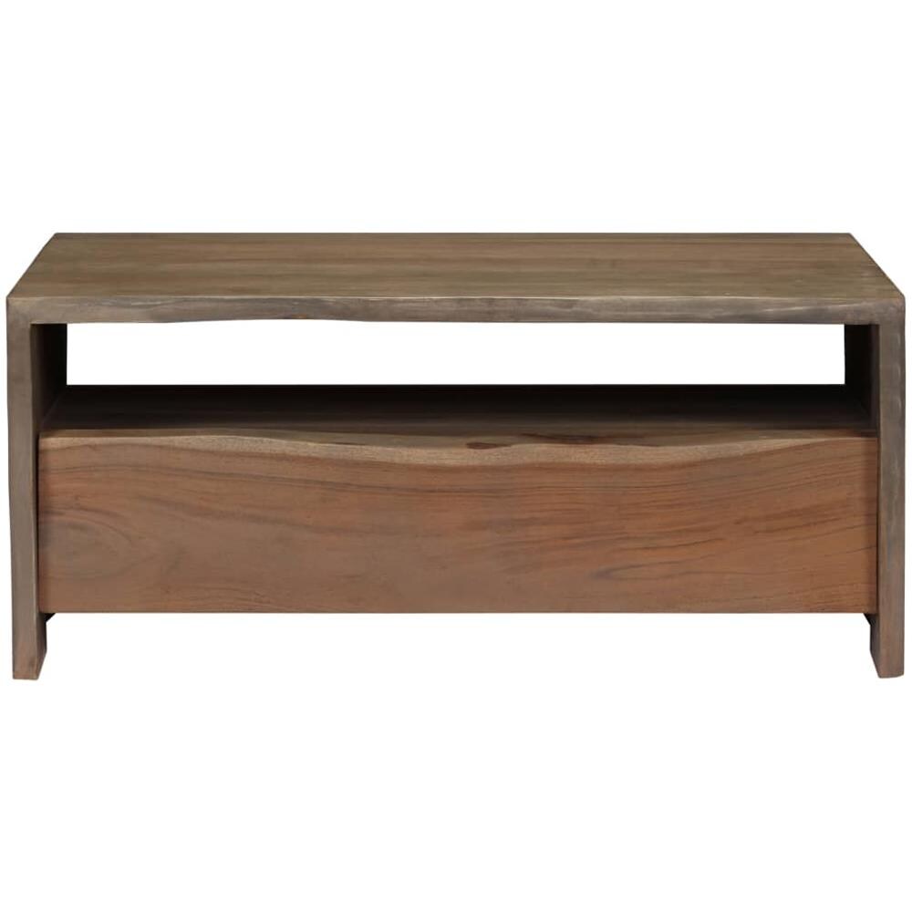 Tavolino Da Caffè In Legno Massello Di Acacia 90x50x40cm Grigio - Foto 2