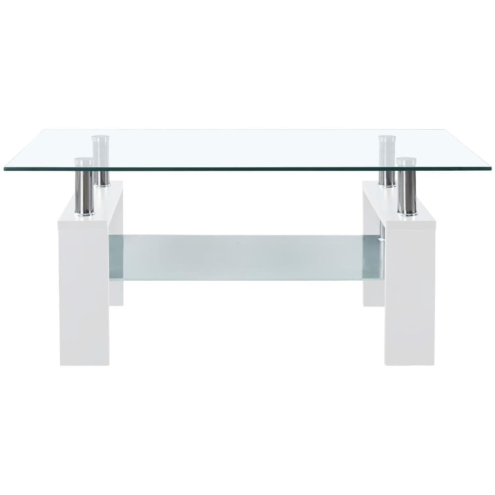 Tavolino Salotto Bianco E Trasparente95x55x40cm Vetro Temperato - Foto 2