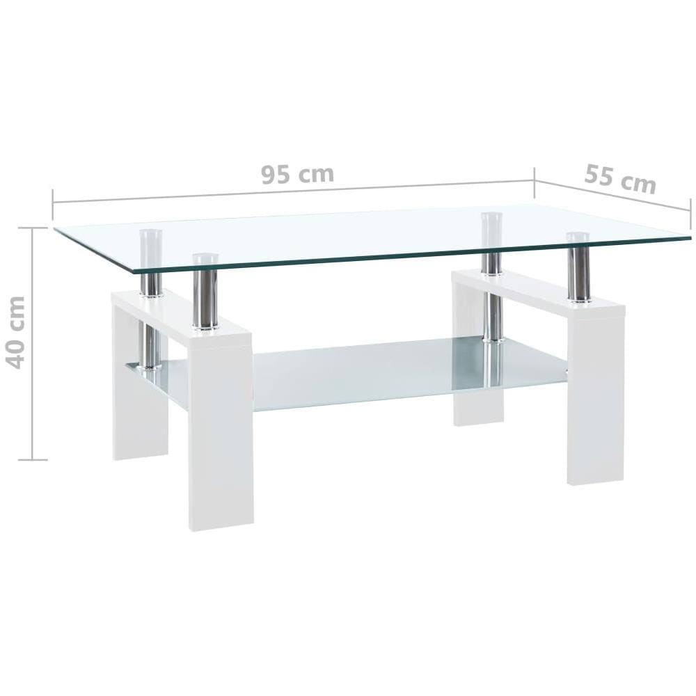 Tavolino Salotto Bianco E Trasparente95x55x40cm Vetro Temperato - Foto 6