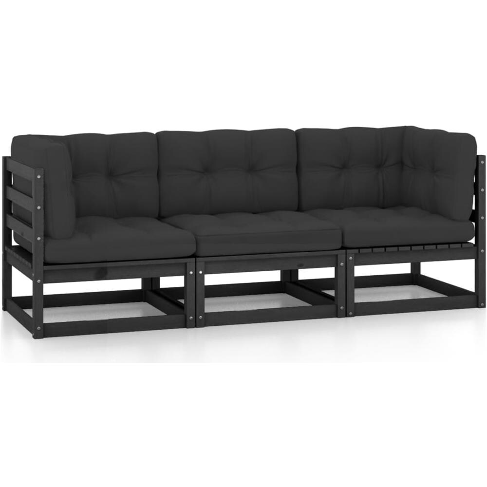 Divano da Giardino a 3 Posti con Cuscini Legno Massello di Pino - Foto 2