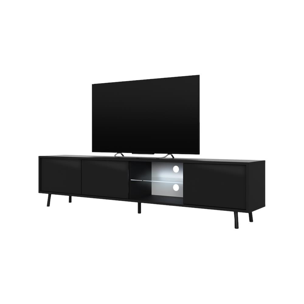Galhad - Mobile Tv In Stile Scandinavo / Tavolino Tv Minimalista / Porta Tv Per Salotto / Luci Led / 175 Cm (Nero Opaco / Nero Lucido) - Foto 1