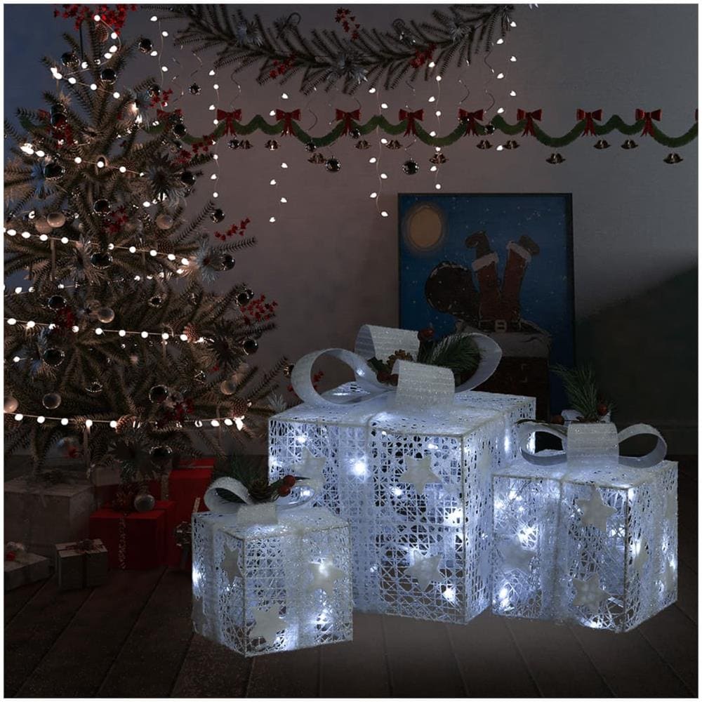 Scatole Regalo Decorative Natale 3pz Bianche da Esterno Interni - Foto 1
