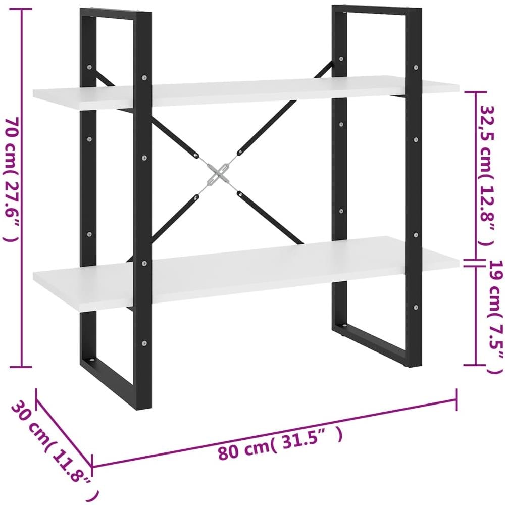 Libreria a 2 Ripiani Nera 80x30x70 cm in Legno Multistrato - Foto 6