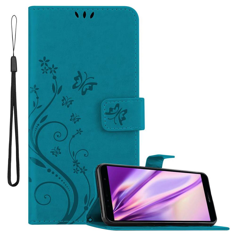 Custodia Compatibile Con Huawei Y6 Prime 2018/honor 7a In Blu Fiore - Coperchio Protettivo In Design Floreale Con Chiusura Magnetica, Funzione Stand E Slot Per Carte - Foto 1