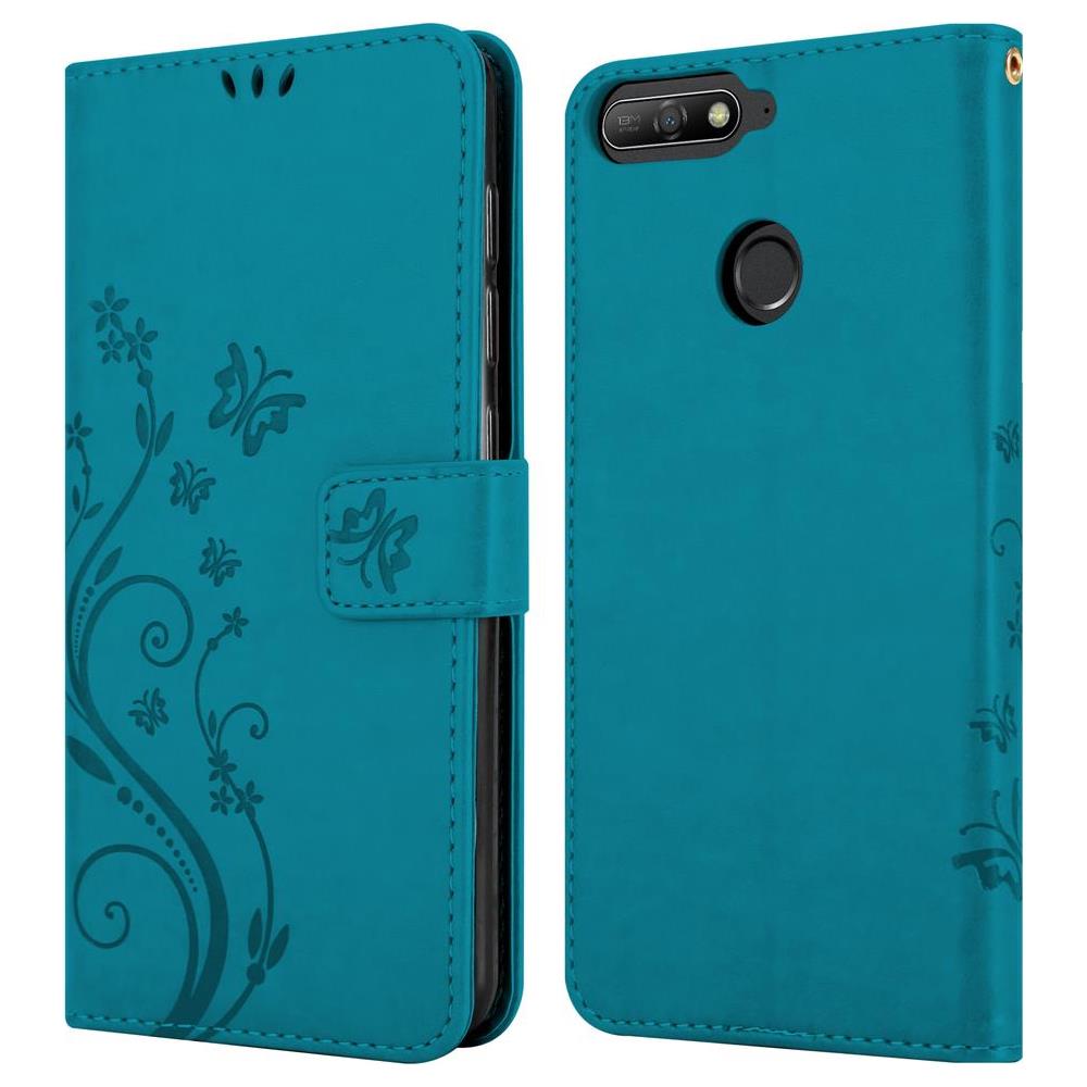Custodia Compatibile Con Huawei Y6 Prime 2018/honor 7a In Blu Fiore - Coperchio Protettivo In Design Floreale Con Chiusura Magnetica, Funzione Stand E Slot Per Carte - Foto 8