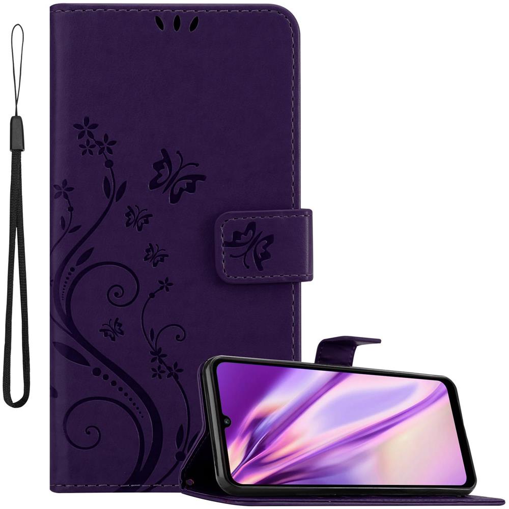 Custodia Compatibile Con Huawei Y6p In Lilla Scuro Fiore - Coperchio Protettivo In Design Floreale Con Chiusura Magnetica, Funzione Stand E Slot Per Carte - Foto 1