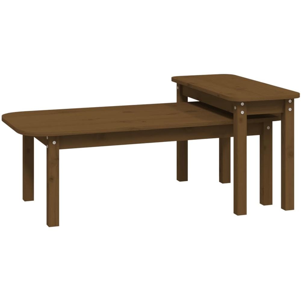 Set Tavolini Da Salotto 2 Pz Miele In Legno Massello Di Pino - Foto 2