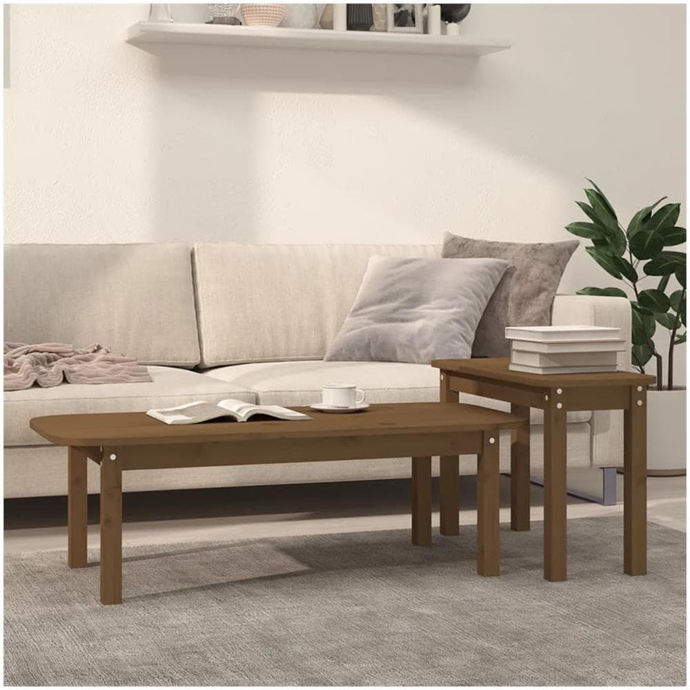 Set Tavolini Da Salotto 2 Pz Miele In Legno Massello Di Pino - Foto 1
