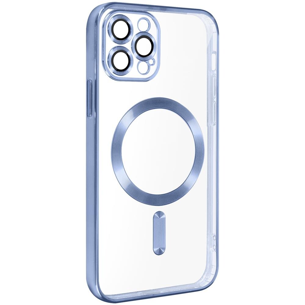 Cover Magsafe Per Iphone 12 Pro Silicone Protezione Fotocamera Bordo Cromato Blu - Foto 1