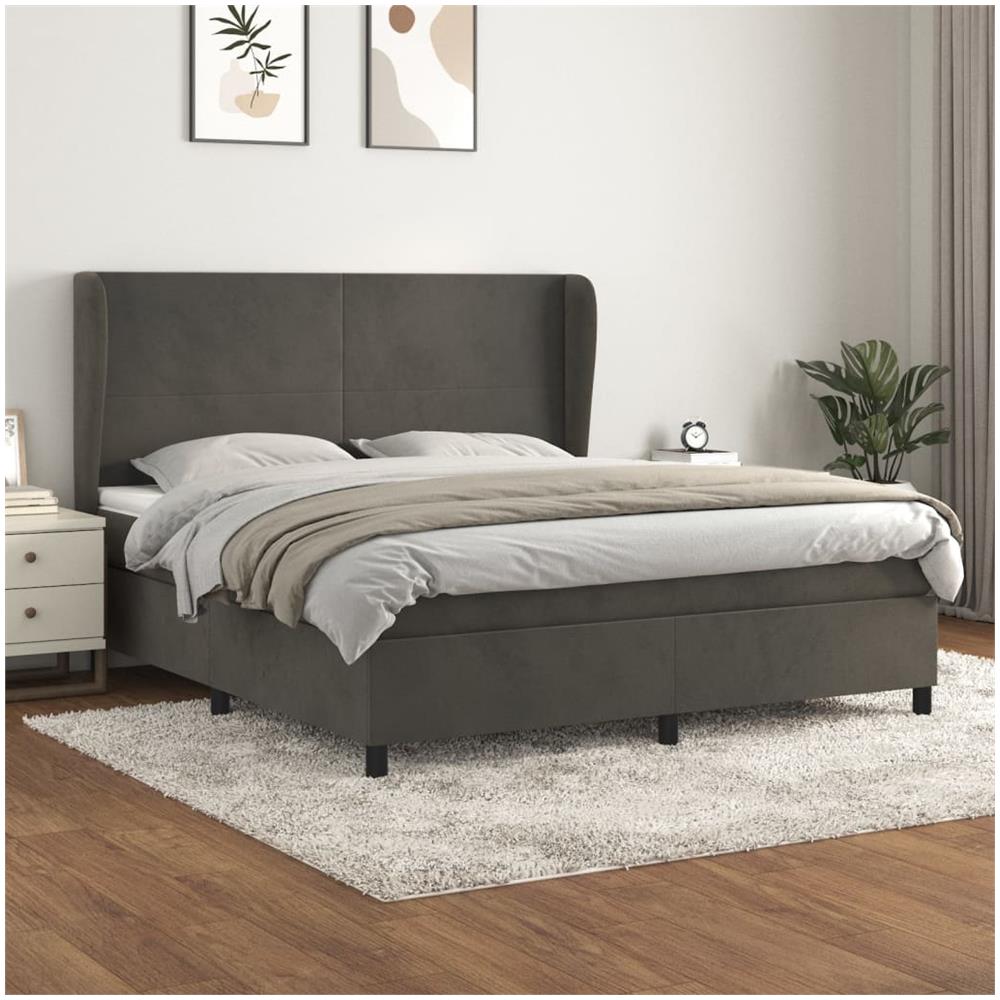 Giroletto A Molle Con Materasso Grigio Scuro 180x200 Cm Velluto - Foto 1