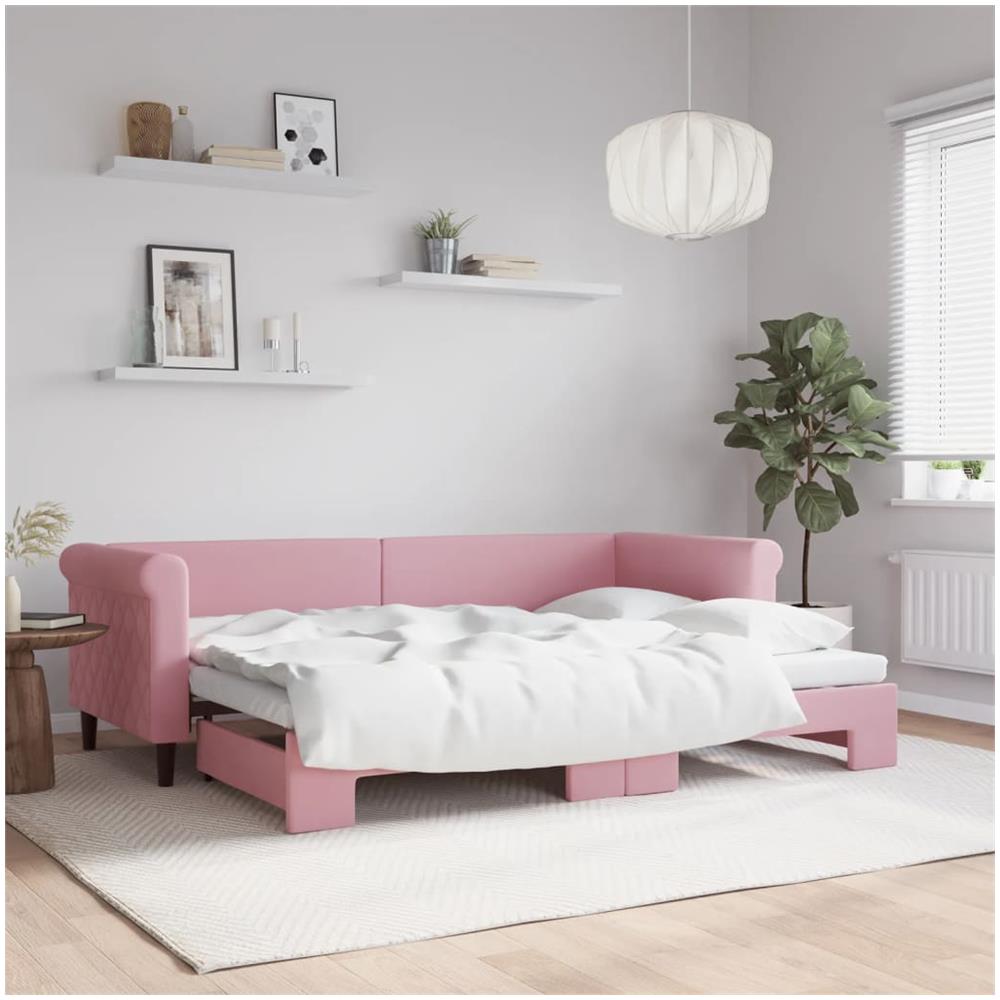 Divano Letto Con Letto Estraibile Rosa 80x200 Cm In Velluto - Foto 1