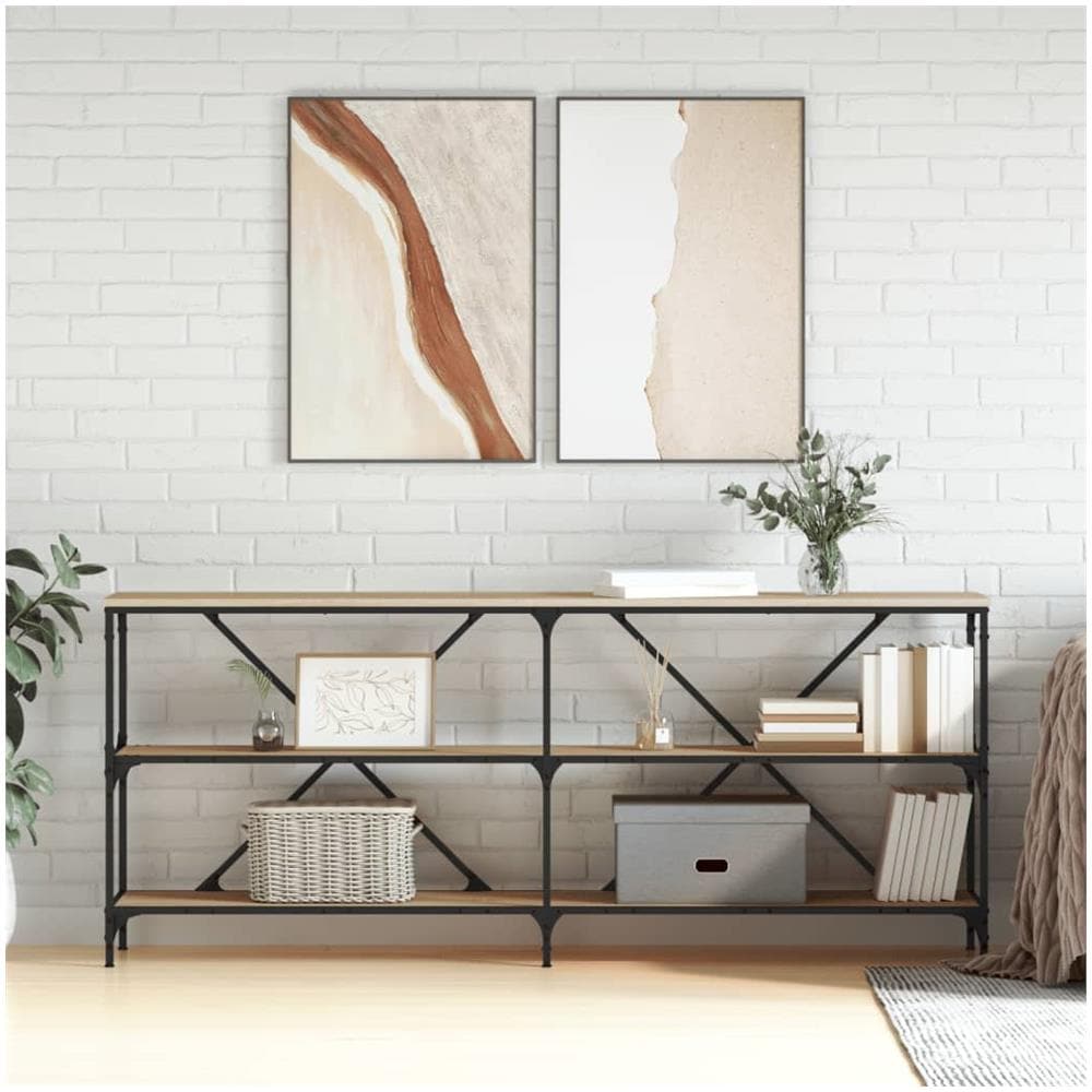 Tavolo Consolle Rovere Sonoma 180x30x75 Cm Multistrato E Ferro - Foto 1