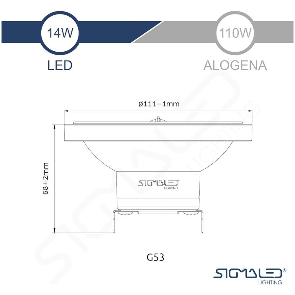 Faretto Led Ar111 G53 14w (equivalente 110w Alogena) - Luce Led Bianca Calda 3000k - 1000 Lumens - 12v Ac /dc - Spot Led Ar111 A Basso Consumo - Classe A+ - Foto 2