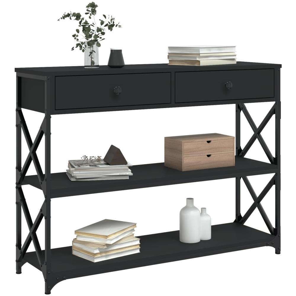 Tavolino Consolle Nero 100x28x75 Cm In Legno Multistrato - Foto 3