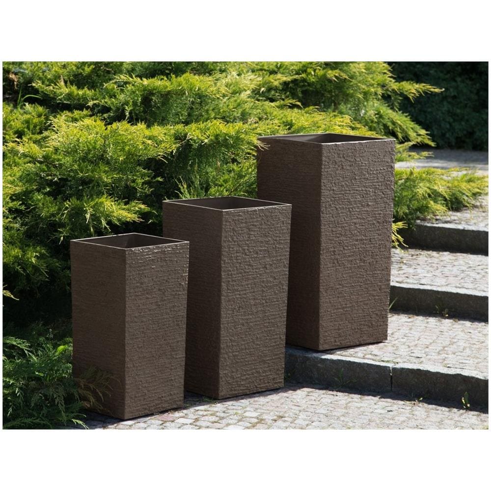 Vaso Rettangolare Per Interno Ed Esterno Marrone Scuro 35x35x70cm Gaza - Foto 2