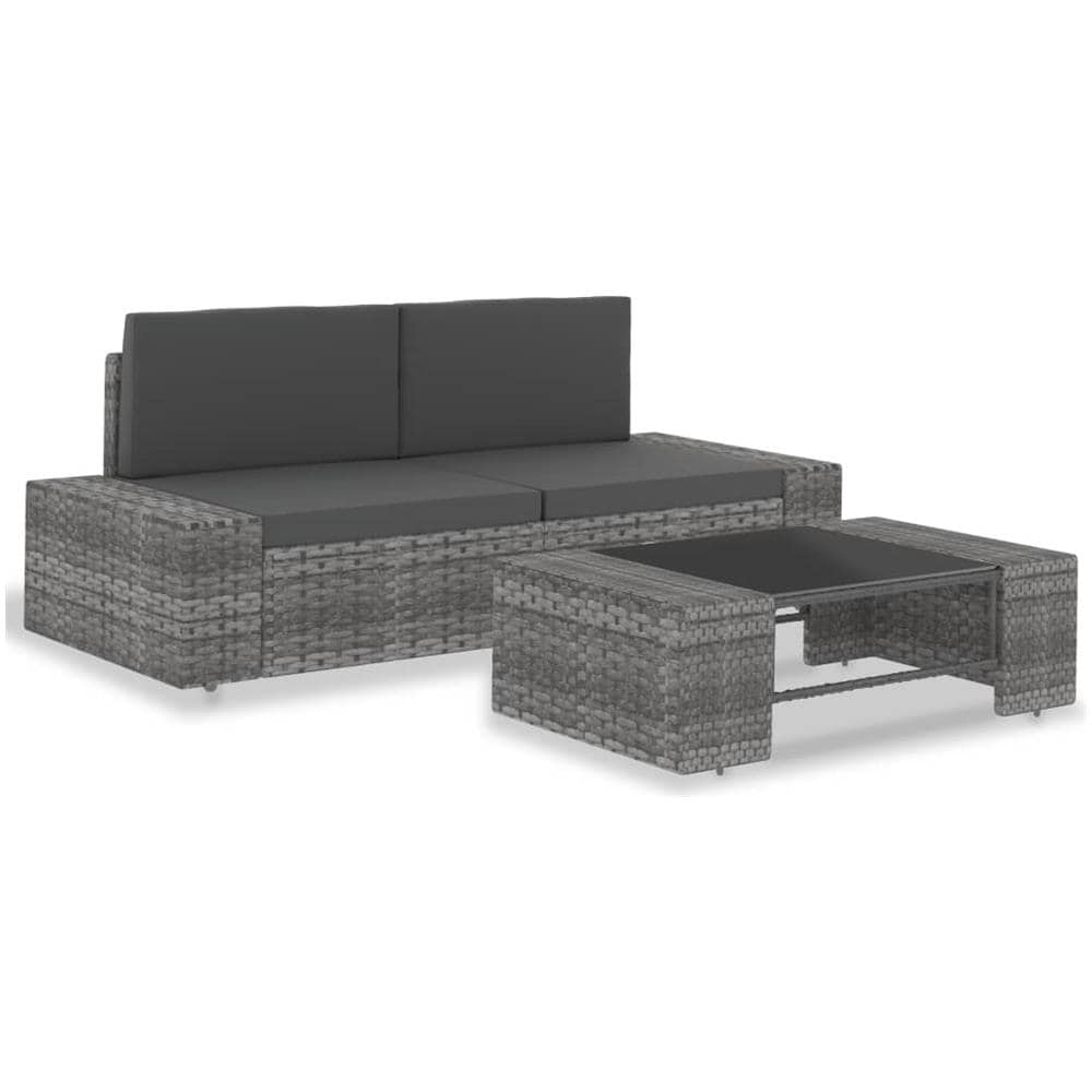Set Divani da Giardino 3 pz in Polyrattan Grigio - Foto 1