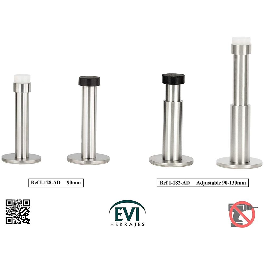 Stop Della Porta Della Parete, Installazione Adesiva, Gomma Bianca, Acciaio Inossidabile, Lunghezza 89mm - Foto 2