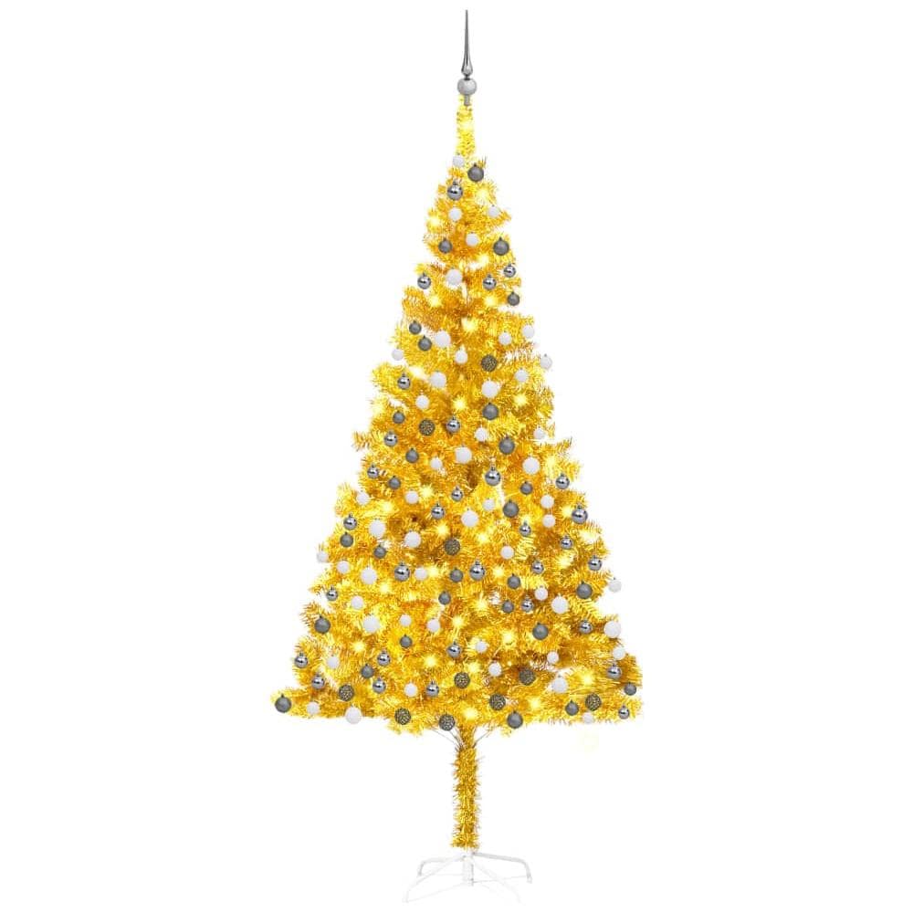 Set Albero Natale Artificiale con LED Palline Oro 210 cm PET - Foto 1