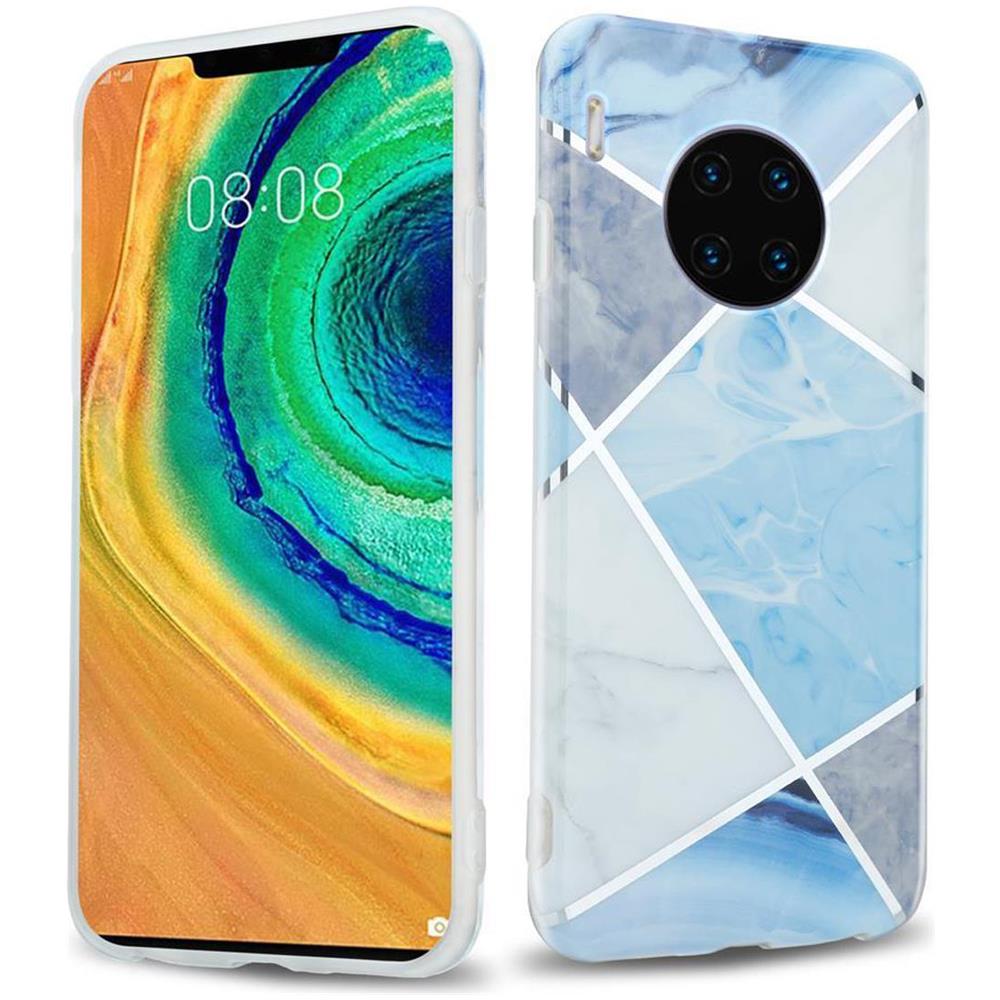 Custodia Compatibile Con Huawei Mate 30 Pro In Marmo Grigio Bianco Blu No. 2 - Coperchio Protettivo In Silicone Tpu Con Motivo A Mosaico - Foto 1