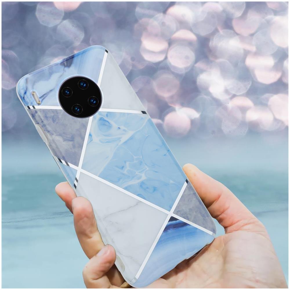 Custodia Compatibile Con Huawei Mate 30 Pro In Marmo Grigio Bianco Blu No. 2 - Coperchio Protettivo In Silicone Tpu Con Motivo A Mosaico - Foto 8
