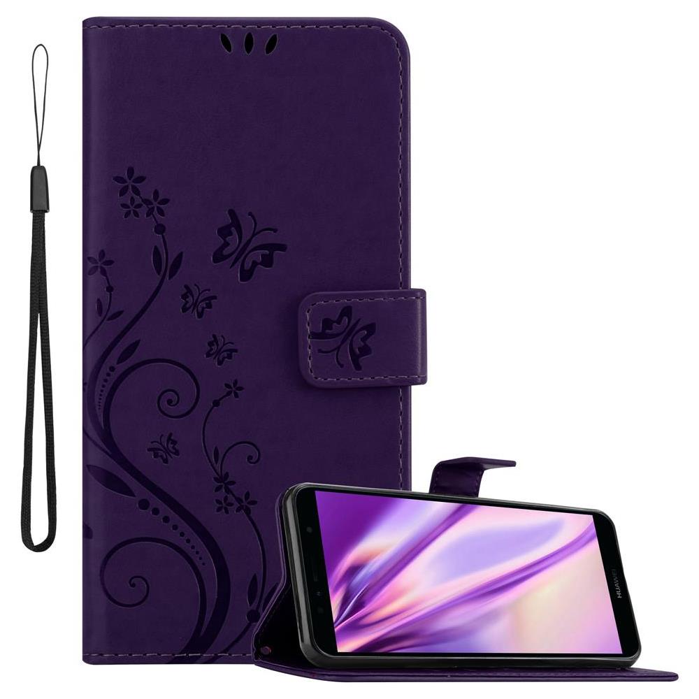 Custodia Compatibile Con Huawei Y6 Prime 2018/honor 7a In Lilla Scuro Fiore - Coperchio Protettivo In Design Floreale Con Chiusura Magnetica, Funzione Stand E Slot Per Carte - Foto 1